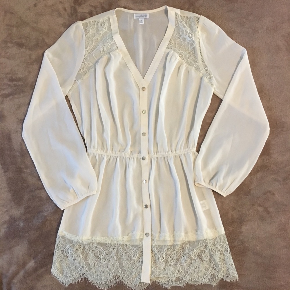 Charming Charlie ivory, lace tunic top